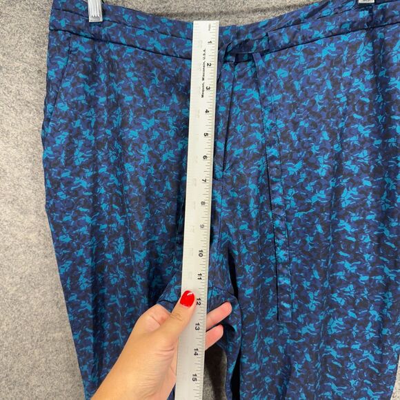 H&M Pants Women 10 Blue Geometric High Rise Chino Flat Front Skinny Pockets - Picture 4 of 8